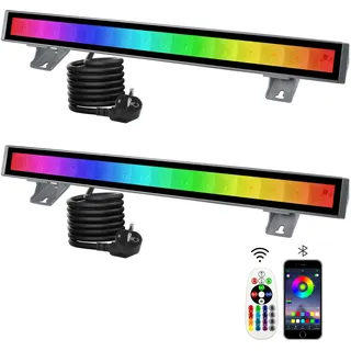 CREATESTAR RGB LED Strahler, 48W RGB Wallwasher Licht, LED Bar Lichteffekte IP66 Wasserdicht Smart Partylichter mit Fernbedienung und APP Kontrolle für Aussen Innen Baum Party Garten