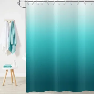 Hnmdmyi Duschvorhang Türkis 90x180, Aqua Ocean Abstrakt Teal Blau Ombre Moderne Badewanne Vorhang Wasserdicht Polyester Stoff Waschbar Badevorhang für Badezimmer mit Haken