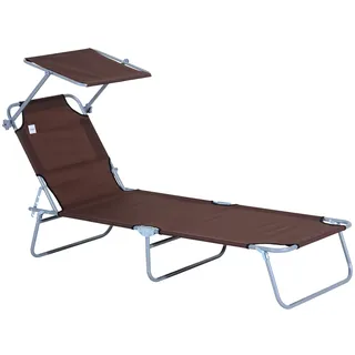 Outsunny Sonnenliege klappbar Gartenliege mit Dach, Liegestuhl mit 4-Fach verstellbare Rückenlehne, wetterfeste Campingliege bis 120 kg belastbar, für Garten Strand Pool, Braun