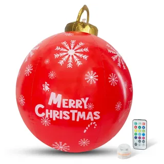 Weihnachtsbeleuchtung für den Außenbereich mit Batterien – riesige beleuchtete Weihnachtskugel 60 cm – rot/weiß – RGB-Farben + Fernbedienung - Rot, Weiß
