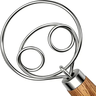 TEEVEA Dänischer Teigbesen aus Edelstahl, Teigbesen im niederländischen Stil, Brotteig, Handmixer, Holzgriff, Küchenbackwerkzeuge, Brotherstellungswerkzeuge und Zubehör