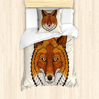 ABAKUHAUS Fuchs Mantele, Mascot Gesichts-Mosaik-Stil, Milbensicher Allergiker geeignet mit Kissenbezügen, 135 cm x 200 cm - 80 x 80 cm, Orange Weiß Schwarz - Orange