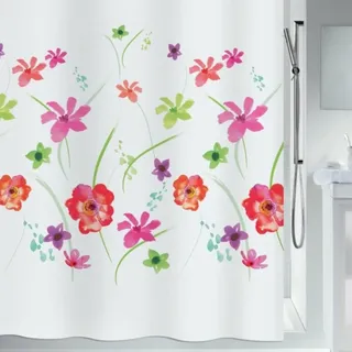 Spirella Kollektion Flower Meadow, Duschvorhang Textil 180 x 180 cm, 100% Polyester, Rot