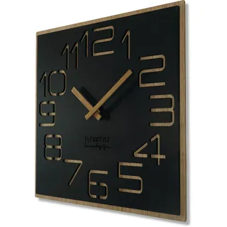 Flexistyle Wanduhr 40 cm Holz Digits ECO quadratisch schwarz
