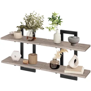 HOOBRO Schwebende Wandregale, 2-stufige Wandboard, Schweberegal 2er-Set, hängende Badezimmerregale, 38 cm Wandregale, für Wohnzimmer, Schlafzimmer, Küche, Greige EBG32BJ01