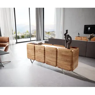 DELIFE Sideboard Kiano 175 cm Akazie Natur 4 Türen V-Fuß Edelstahl Raumteiler - Hellbraun, Braun