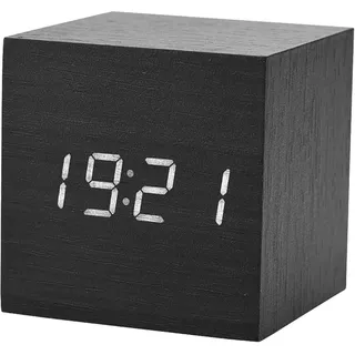 LED Holzwecker mit Temperaturanzeige, Sprachsteuerung, 3 Alarme, Holzwecker Alarm Uhr Temperaturanzeige, Digital LED Wecker für Büro, Schlafzimmer (Schwarzes Holz + weißes Licht)
