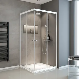 Schulte Sunny Eck-Duschkabine mit Schiebetüren 90 x 180 cm Weiß Klarglas