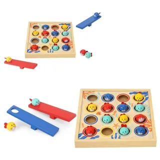 Tooky Toy Fisch-Tauchspiel TF980 aus Holz 19-teilig fliegende Fische Sprungbrett - Weiß