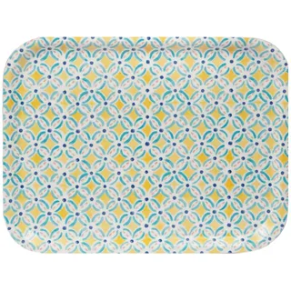 Gelbes rechteckiges Serviertablett aus Holz, marokkanischer Stil, für Nachmittagstee, Kaffee, Cocktails und Lebensmittel, aus nachhaltigem Birkenholz aus Schweden, spülmaschinenfest, Maße: 27 x 20 cm