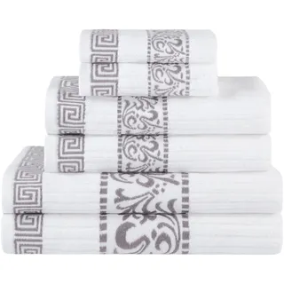 Superior 6-teiliges Handtuch-Set aus Baumwolle, dekoratives griechisches Muster, für Zuhause, saugfähige Handtücher, Badezimmer-Dekor, Spa, Resort, inklusive 2 Händen, 2 Gesichts- und 2 Badetüchern,