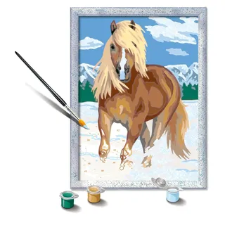 Ravensburger CreArt: Pferd — Malen mit Zahlen für Kinder ab 9 Jahren, Malset mit Brettern, Rahmen mit Glitzer, Pinsel und Farben im Lieferumfang enthalten, 25 x 18,30 cm, Geschenkideen