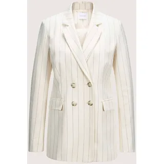 Jackenblazer MADELEINE "Blazer Oversize-Blazer mit Nadelstreifen", Damen, Gr. 38, weiß (perlweiß, grau), Obermaterial: 55% Baumwolle CO. 20% Leinen LI. 20% Polyester PES. 5% sonstige Fasern AF., Modern, normal, Blazer Jackenblazer