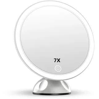 TOUCHBeauty LED USB aufladbarer Kosmetikspiegel Wandmontage im Badezimmer, 7-Fach Vergrößerung Rasierspiegel mit starkem Saugnapf, 360° Schwenkbar, Make-Up Schminkspiegel für Heim & Unterwegs