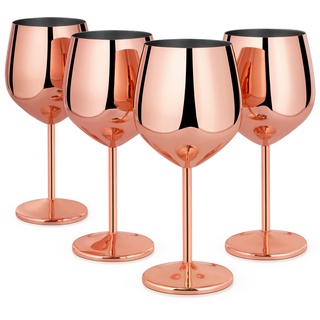 Livole Rotweingläser Set, 18Oz 550ml Weingläser aus Edelstahl, Champagner Gläser, Pokale Groß Bauchig, Cocktailgläser mit Stiel, Wine Glass Set für Cocktails, Rotwein, Roségold (4er Pack)