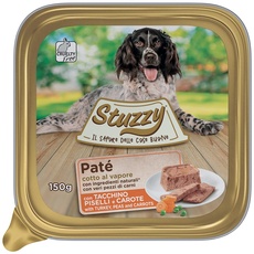 Stuzzy Mister, Nassfutter für Erwachsene Hunde, Geschmack Truthahn, Erbsen und Karotten, Pastete und Fleisch in Stücken, insgesamt 3,3 kg (22 Becher x 150 g)