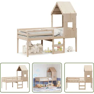 The Living Store Hochbett mit Dach 80x200 cm Massivholz Kiefer - Braun