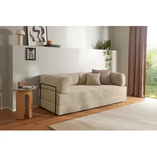 Schlafsofa HOMSY BY ANA JOHNSON "Folda, Dauerschläfer, Breite 206 cm, Liegefläche 181x198 cm", beigebraun, B:206cm H:72cm T:94cm, Sofas, Schlafsofa, mit Bett-/Schlaffunktion, inkl. 1x Zierkissen, Tonnentaschenfederkern