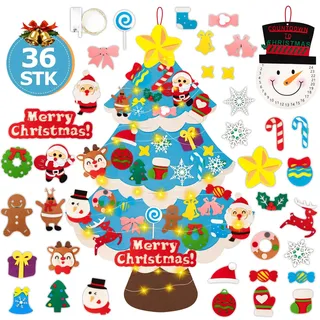 Lanpn DIY Falt Filz Weihnachtsbaum Dekoration, 3.3ft Weihnachtsbaum für Kleinkinder mit 36 Stück Abnehmbare Weihnachtsbaum Wanddekor mit Lchtern Schneiemannkalender Weihnachtsgeschenke Tür Weihnachts