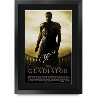 HWC Trading Gladiator Geschenke Geduckter Poster Signiertes Autogramm Foto für Fans von Film Memorabilien - A3 Gerahmt