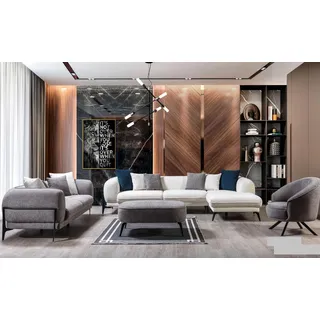 Moderne Couchgarnitur Ecksofa L-Form Sofas Dreisitzer Sessel Stoffmöbel - Grau