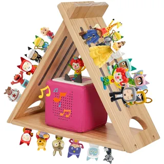 Relaxdays Toniebox Regal, magnetisch, für Musikbox & Tonies, Dreieck, Natur | HBT: 34,5 x 42 x 15 cm, Toniefigurenregal