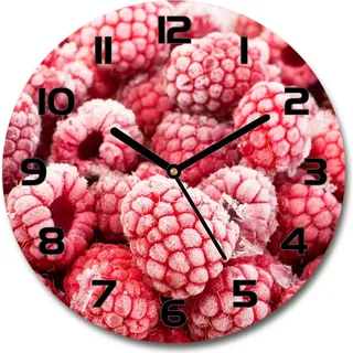 Wanduhr aus Glas 30fi Glasbild Glasuhr Gehärtetes Glas - schwarze-zeiger - Frozen raspberries - Rot