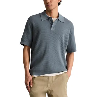 Marc OߴPolo Denim Herren Kurzarm-Poloshirt mit Waffelstruktur Regular Fit, Blau (Cadet Blue), XL