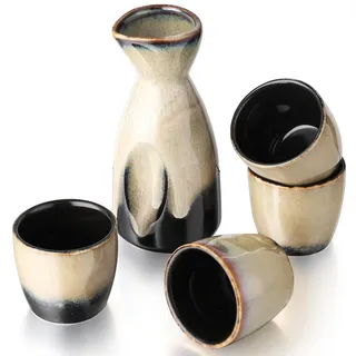 Keramik Sake Satz für Wärmeren Liquor Sake Set 1 Sake-topf mit 4 Sake Becher (Gelb Schwarz)