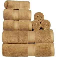 Superior Waschlappen aus ägyptischer Baumwolle, 33 cm, Hand 20, Bad 76,2 x 139,7 cm, Toast, 8-teiliges Handtuch-Set