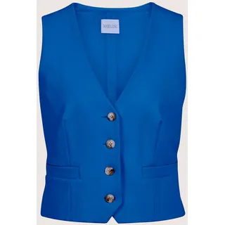 Kurzweste MADELEINE "Weste Ärmellose Weste", Damen, Gr. 38, blau (azurblau), Obermaterial: 65% Viskose CV. 30% Polyamid PA. 5% Elasthan EL., Modern, normal, V-Ausschnitt, Westen Kurzweste