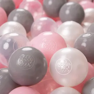 KiddyMoon 1200 ∅ 6Cm Kinder Bälle Für Bällebad Spielbälle Baby Plastikbälle Made In EU, Perle/Grau/Transparent/Puderrosa
