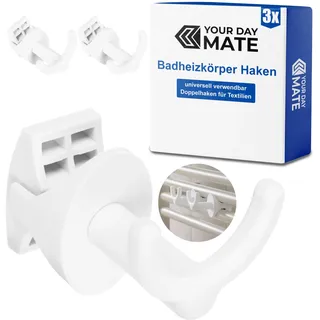 Schraubhaken für Rundheizkörper, 3 Pack, in Weiß, Heizkörperhaken für Rohrdicken 30 mm Dicke, Bad Heizkörper Haken, Handtuchhaken, Hakenclip Handtuch, Bademantel, Aufhänger beheizte Handtuchhalter