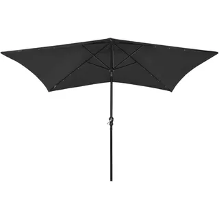 vidaXL Sonnenschirm mit LEDs und Stahl-Mast Schwarz 2x3 m - Schwarz