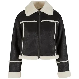 URBAN CLASSICS Shearling Lederjacke Black / White Sand L