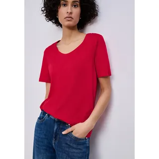 T-Shirt STREET ONE "Style Gerda", Damen, Gr. 42, rot (salsa rot), Jersey, Obermaterial: 50% Baumwolle, 50% Modal, unifarben, regular fit normal, V-Ausschnitt, Shirts T-Shirt, mit femininem V-Ausschnitt