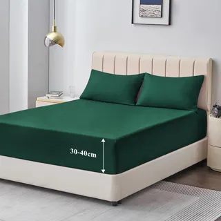 Aisbo Spannbettlaken 180x200cm Bettlaken Boxspringbett - Bett Laken Dunkelgrün 180x200 aus Premium Mikrofaser, weiches Spannbetttuch 180 x 200 Steghöhe 40cm für Wasserbett Bed Fitted Sheet