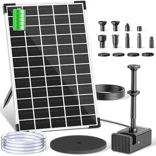 Biling 12W Solar Springbrunnen für außen mit Akku, 10 Fontänenstilen und mit 3000 mAh Batterie Solarbrunnen für Draussen Gartenteiche Vogel-Bad Schwimmende, mit Wasserleitung DIY Solar Wasserspiele