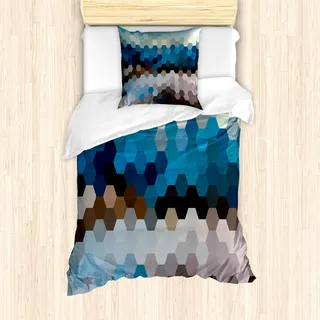ABAKUHAUS Geometrisch Mantele, Geometrisches Puzzle Verschwommen, Milbensicher Allergiker geeignet mit Kissenbezügen, 135 cm x 200 cm - 80 x 80 cm, Mehrfarbig