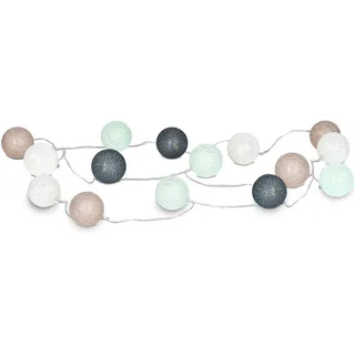 levandeo 15er Lichterkette LED Kugeln Lampions Baumwolle Grün Mintgrün Braun Weiß Cotton Girlande Deko Cottonballs