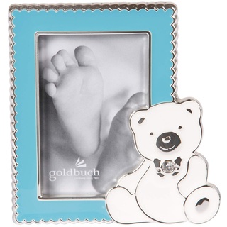 goldbuch Baby Bilderrahmen Sweet Bear für Bild im 5x8 cm Format, Fotorahmen aus Metall, mit Aufsteller, Foto Rahmen mit Bär und Strassstein, Babyrahmen, Frame blau, ca. 9 x 9,8 x 1 cm, 96 0300