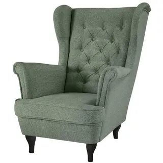 Beautysofa Chesterfield-Sessel Falco grün mit Wenge Holzbeinen , Waldgrün , Textil , 82x102x92 cm , Wohnzimmer, Sessel, Ohrensessel