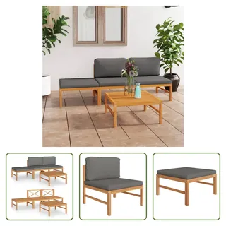 The Living Store 4-tlg. Garten-Lounge-Set mit Grauen Kissen Massivholz Teak - Grau