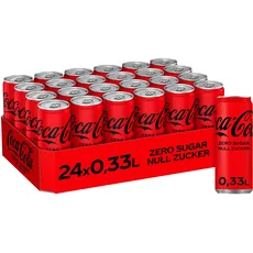 Coca-Cola Zero Sugar - koffeinhaltiges Erfrischungsgetränk mit originalem Coca-Cola Geschmack - null Zucker und ohne Kalorien - in stylischen Dosen (24 x 330 ml)