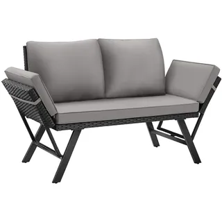 Tectake tectake® Rattan-Loungesofa, Sintra, 2in1 Funktion, Dicke des Sitzpolsters 7 cm, abnehmbare Polyesterbezüge, 157 x 61 x 89 cm