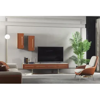 Orangene Wohnwand Edelstahl Wohnwände Wohnzimmer Möbel tv Media Wand - Braun