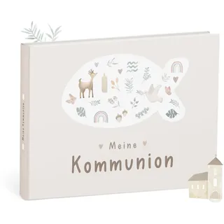mintkind Erinnerungsalbum Meine Kommunion Beige – Geschenk zur Kommunion für Jungen und Mädchen – liebevoll gestaltetes Album zum Festhalten besonderer Momente – Fotoalbum zum Selbstgestalten