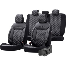 Universelle Leder/Stoff Sitzbezüge 'Comfortline VIP' Schwarz/Grau - 11-Teilig- - kompatibel mit Side-Airbags