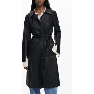 Eleganter Damenmantel Schwarz mit Gürtel und Kontrastdetails - Schwarz