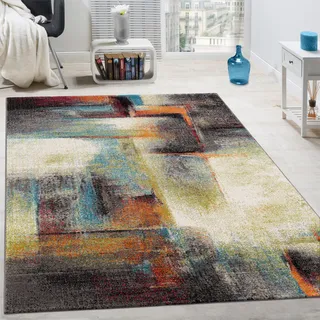 Paco Home Teppich Modern Kurzflor, modernes Design, ideal im Wohnzimmer bunt Trendig Meliert Multicolour, Grösse:160x230 cm